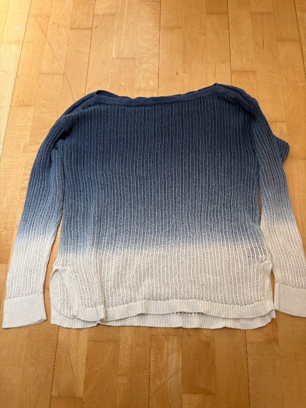 Lauren Ralph Lauren Women Linen Cotton Sweater Large Blue White Ombre Open Knit